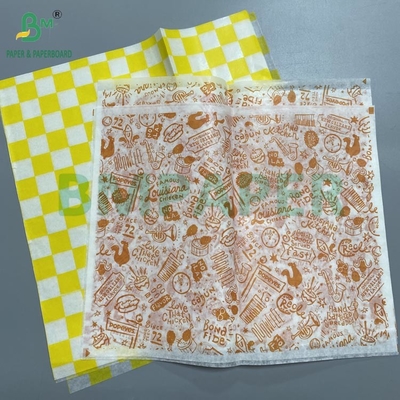 30gsm 40gsm হ্যামবার্গার খাদ্য স্ন্যাক্সের জন্য প্যাকেজ ওয়াশ লেপযুক্ত তেল জলরোধী