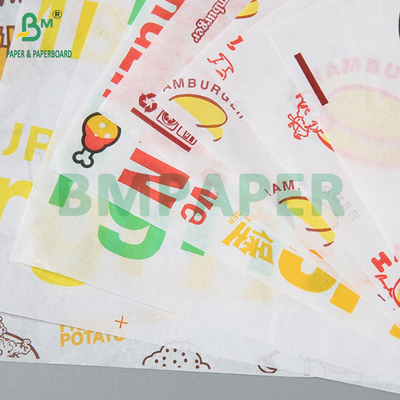 38gsm Greaseproof Hamburger ফুড গ্রেড প্যাকেজিং Waxed কাগজ মুদ্রণযোগ্য