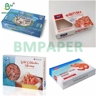 ফ্রিজড চিংড়ি প্যাকিং বক্স তৈরির জন্য 250g + 15g 18g PE লেপা সাদা কার্ডবোর্ড
